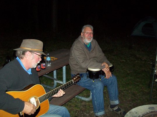 Mike warms up the bongos while Denny fingerpicks his D-35