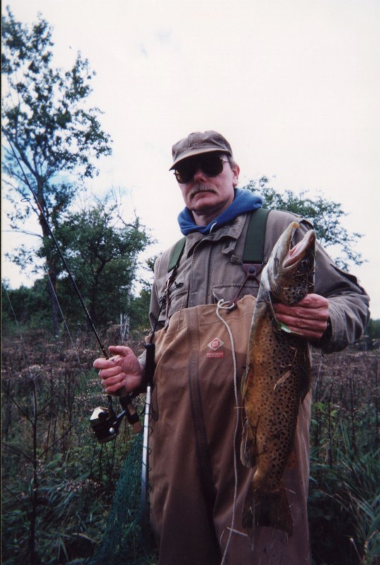 Luther with hook-jawed brown trout, Sturgeon River